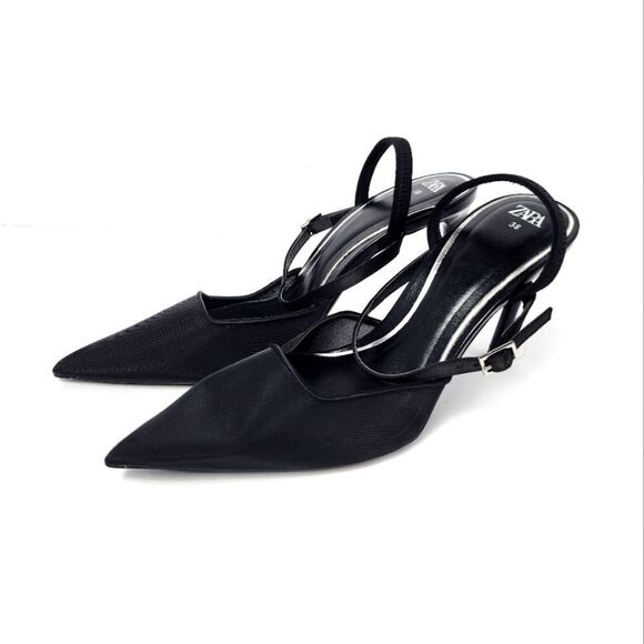 Zara Mesh Pointed Toe Black Heels Womens Size 38 - Picture 2 of 7